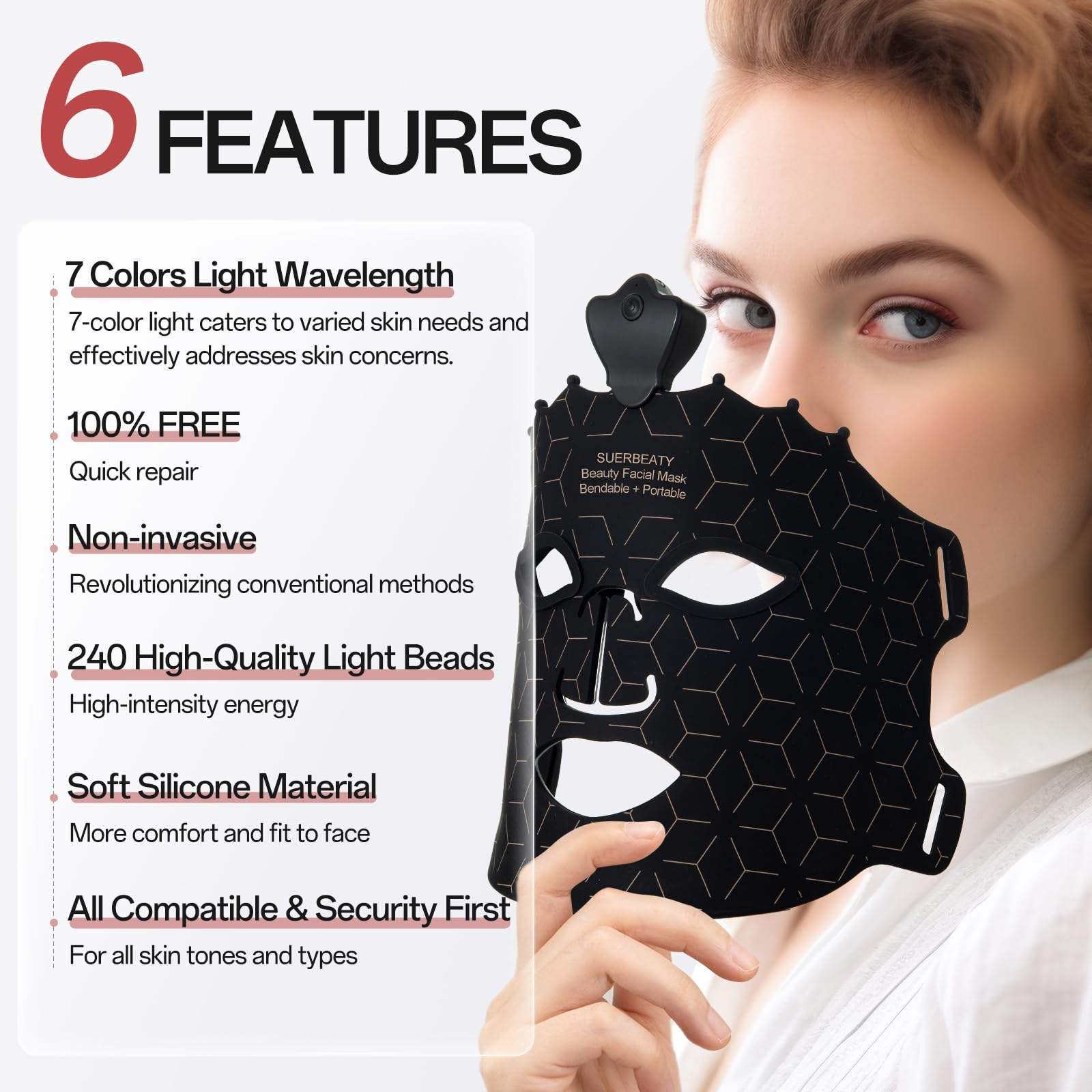 MySupplements® Premium LED Light Therapy Mask – Silicone, 7 Colors, Anti-Aging & Skin Tightening