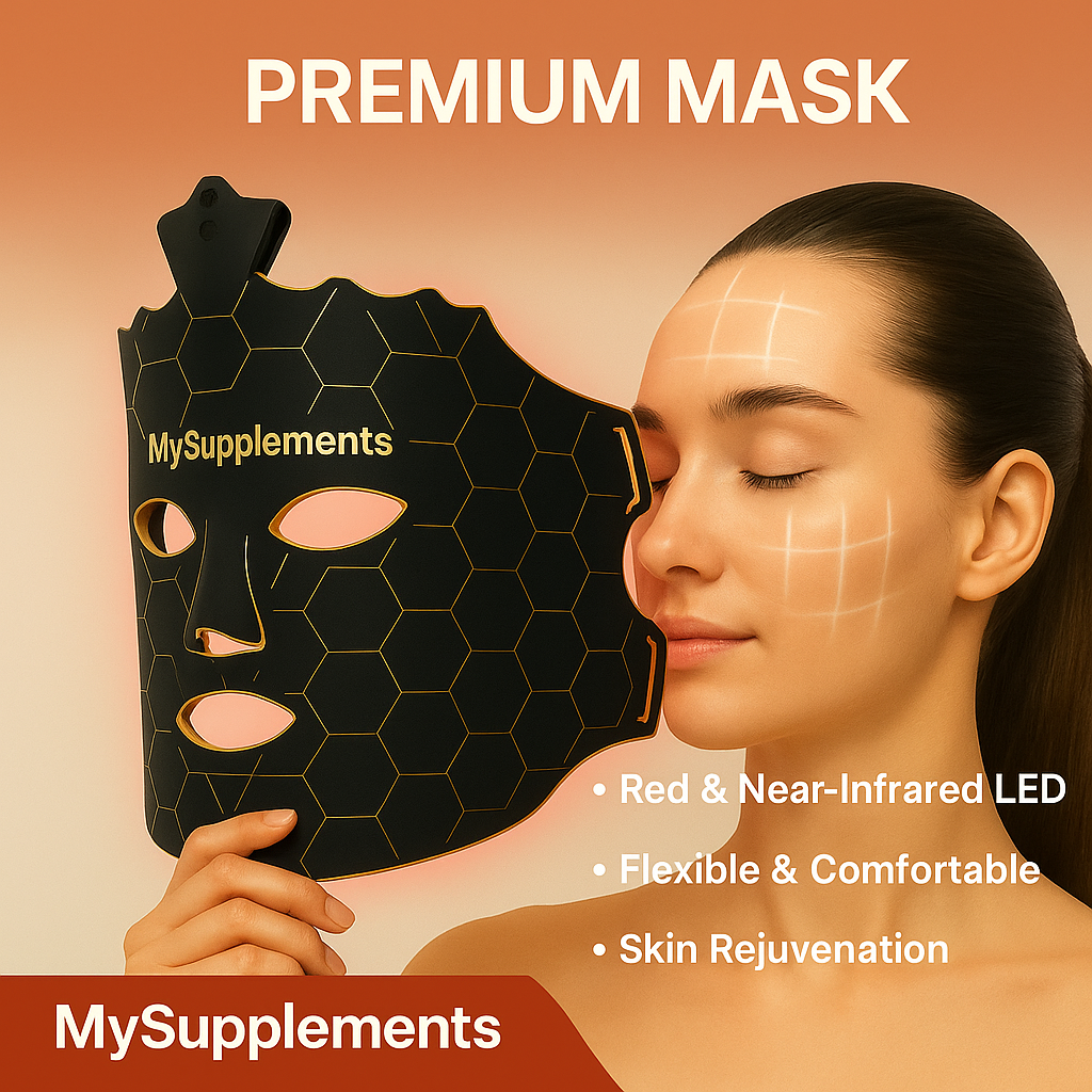 MySupplements® Premium LED Lichttherapie Maske – Silikon, 7 Farben, Anti-Aging &amp; Hautstraffung